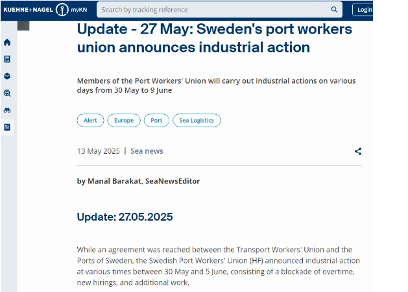 国际物流，德迅，瑞典港口